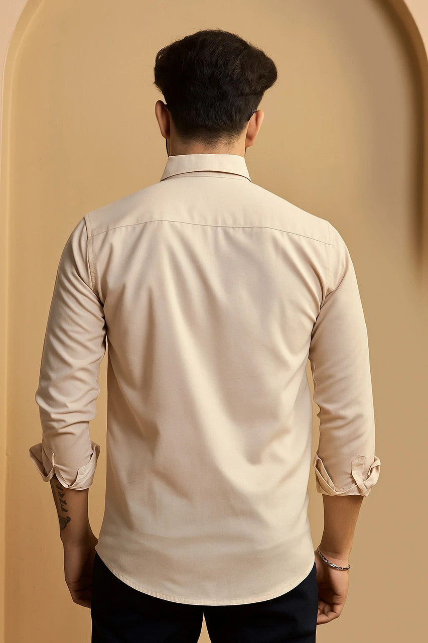 Men Slim Fit Solid Spread Collar Formal Shirt